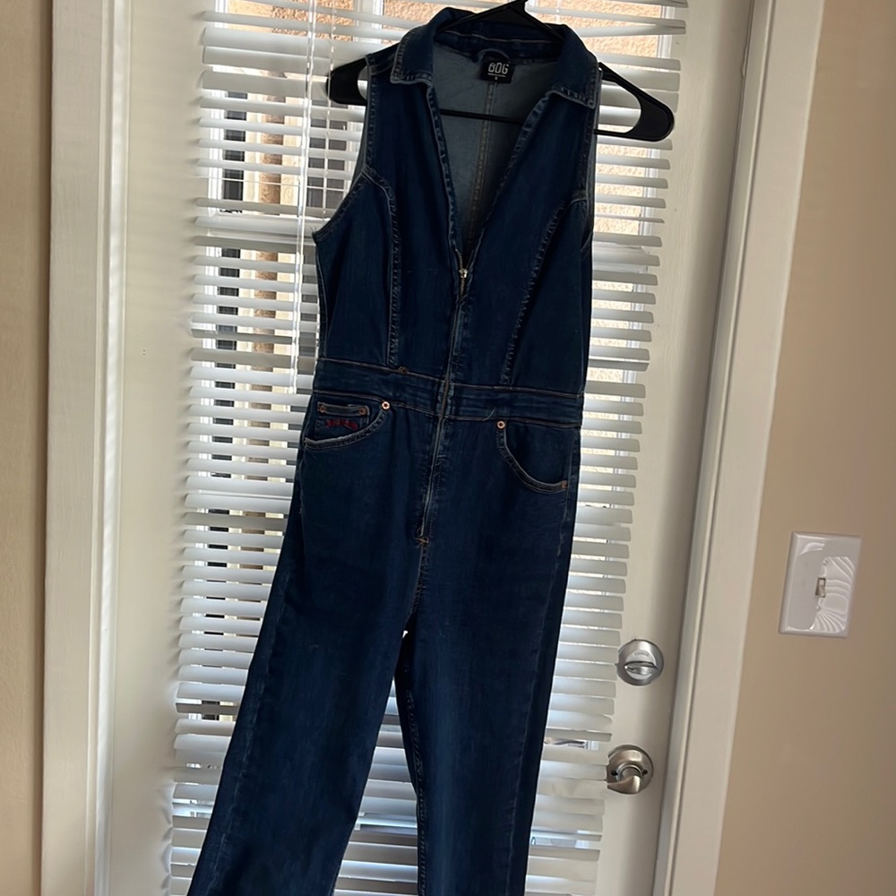 Denim jumpsuit front zip